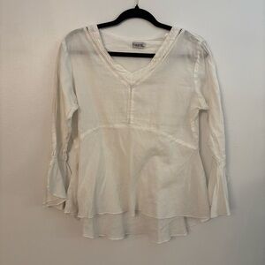 Siganka White Boho V-Neck Women's Top